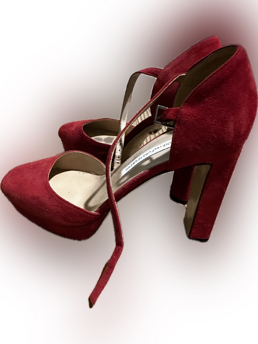 Diane Von Furstenberg Red Suede Platform Mary Jane Heels size 7B